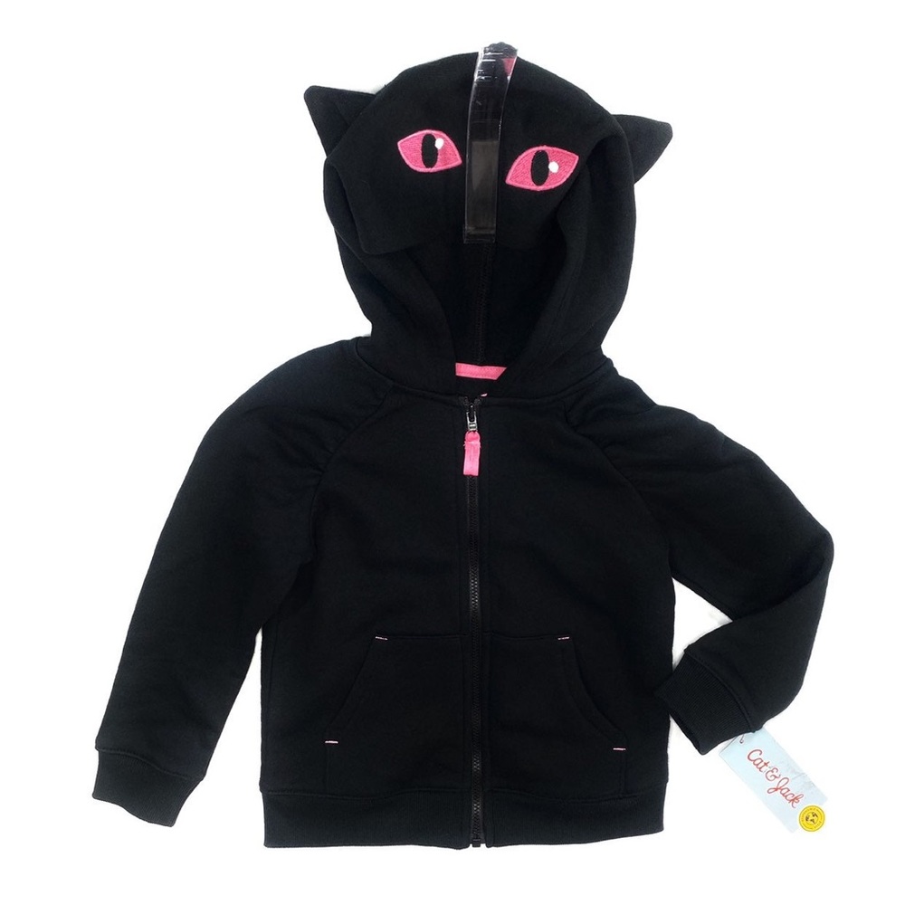 Cat & Jack Black Cat Kitty Ears Zip Up Jacket 4T